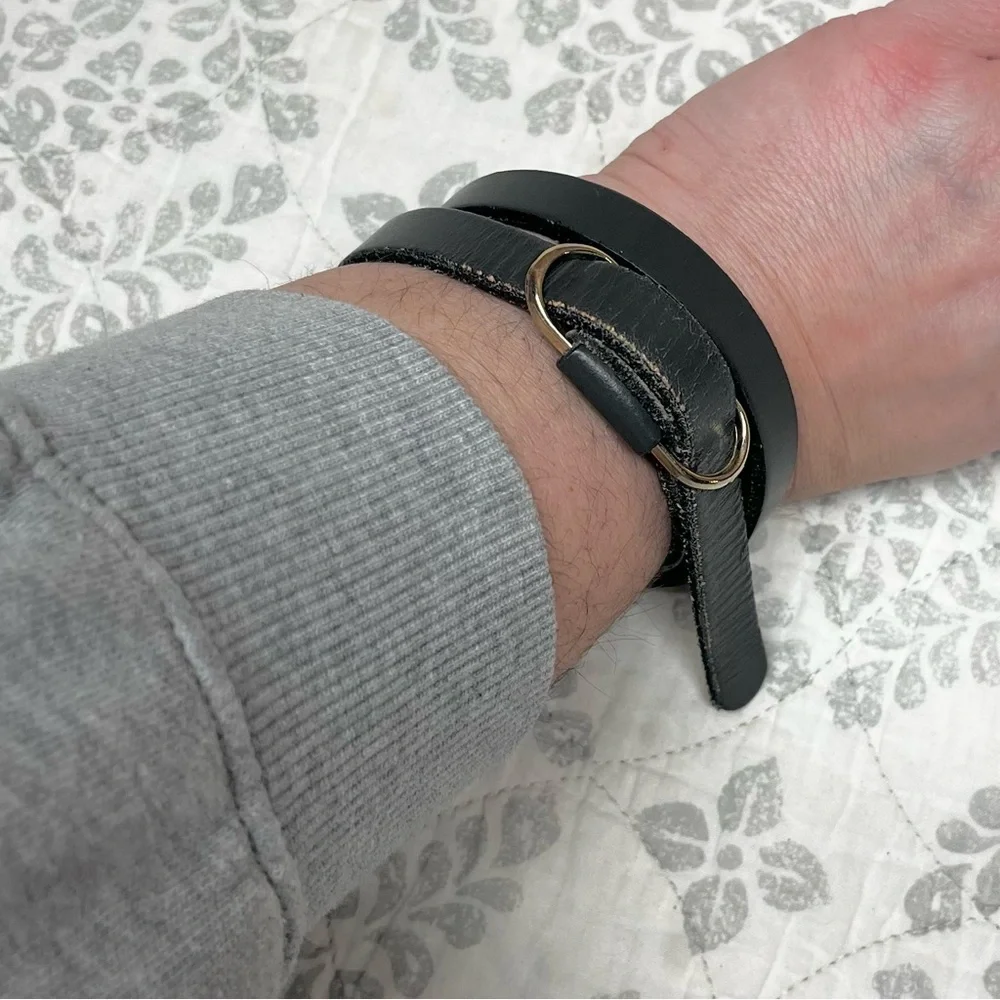OS Vintage Leather Belt Bracelet Cuff Dark Gray